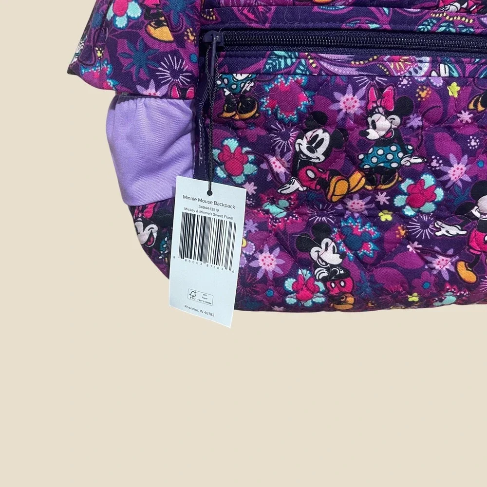 Vera Bradley Disney Mickey & Minnie's Sweet Floral Large Backpack NWT Purple